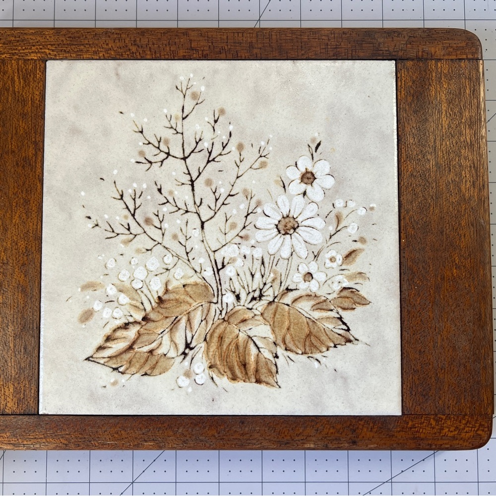 Vintage Ceramic and Oak Cheese/Serving Board